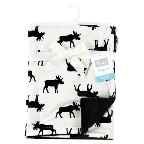 Image of Hudson Baby Unisex Baby Plush Blanket with Furry Binding and Back, Moose, One Size