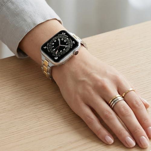 Image of Slim Stainless Band for Apple Watch Series 11-1 /SE, Ultra 3-1 | Compatible with 49 /46 /45 /44 /42 /41 /40 /38mm, Jewelry Office Dressy Metal iWatch Strap for Women, Lightweight Two-tone Bracelet