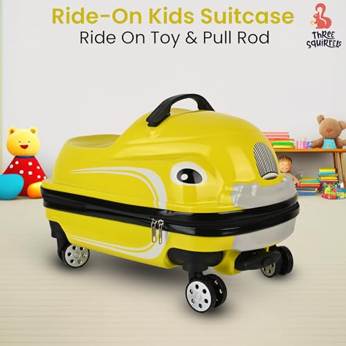 Image of Kids Ride On Trolley Bags for Travel | 18-Inch Polycarbonate Luggage | Kid Luggage /Suitcase with 4 Wheel | Unique Bags for Boy Kids, Easy to Carry (Yellow)