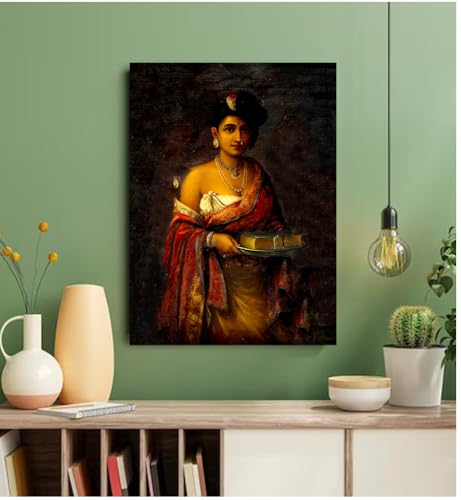 Image of Sikhash Raja Ravi Varma Canvas Paintings Classic Art, Indian Art, Famous Artist, Wall Painting for Living Room, Bedroom, Office, Unframed, Multicolor Fabric Size - 12x9 inches (30x23 cms, The Maharani of Travancore)
