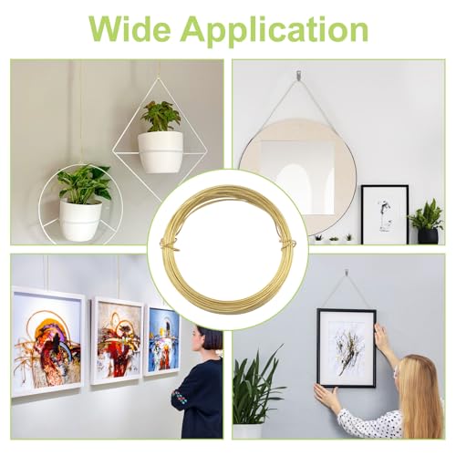 Image of Picture Hanging Wire Only 2 Roll 10m /32.8Ft Brass Hanger Wires Heavy Duty 7 Strands Solid Copper Braided Wire for Wall Picture, Exhibition, Art Gallery (Gold)