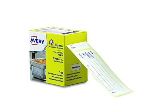 Avery ETIHACCP Rollo de 300 etiquetas de trazabilidad alimentaria, preimpresas, 98 x 40 mm, color blanco