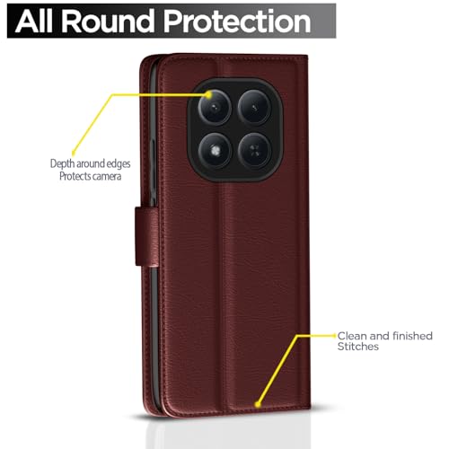 Image of Amazon Basics Flip Cover for Redmi Note 15 Pro 5G Leather Finish | Wallet Stand and Shock Proof | Inside TPU with Card Pockets | Complete Protection Flip Case (Brown)