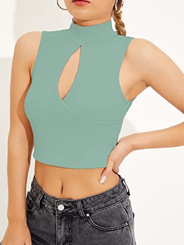 Image of Shasmi Women's & Girl's Black and Maroon Solid Ribbed High Neck Stand Collar Sleeveless Slim Fit Cut Out Tank Tops (Top 43)