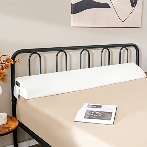 COSTWAY Full/Queen Size Bed Wedge Pillow with Side Pocket, 4FT6/5FT Headboard Pillow Long Gap Filler Bed Foam Cushion, Bolster Pillow Cover Gap Between Mattress and Headboard (White, Queen-60