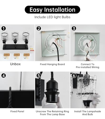 Image of Black Vanity Lights for Bathroom 3 Lights with Stone Texture Round Glass Modern Bathroom Sconce Above Mirror 20in Wall Lamp for Bathroom Living Room Bedroom (Bulbs Included)