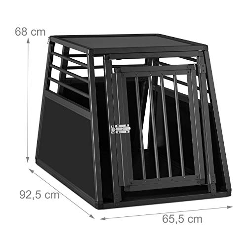 Relaxdays Hundebox Auto, Hundetransportbox für Kofferraum, abgeschrägt, Alu Hundekäfig, HBT 68 x 65,5 x 92,5 cm, schwarz