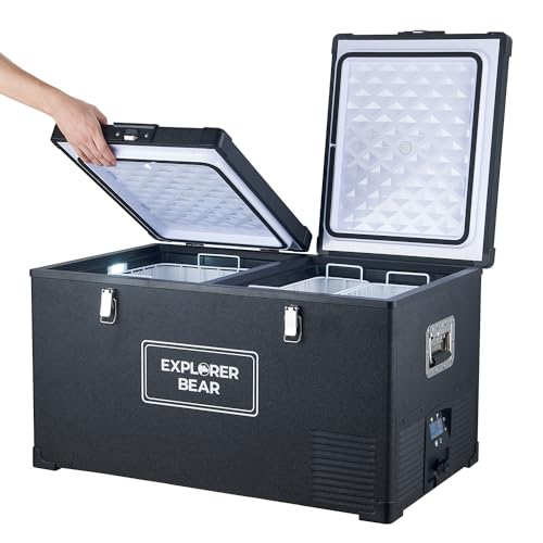 Image of Explorer Bear 12 Volt Refrigerator 12V Car Fridge 12 /24V DC 110-240V AC Portable Freezer Compressor Cooler 0℉-50℉ 3-Year Warranty for Truck Van RV SUV Boat Trailer Travel Road Trips Camping