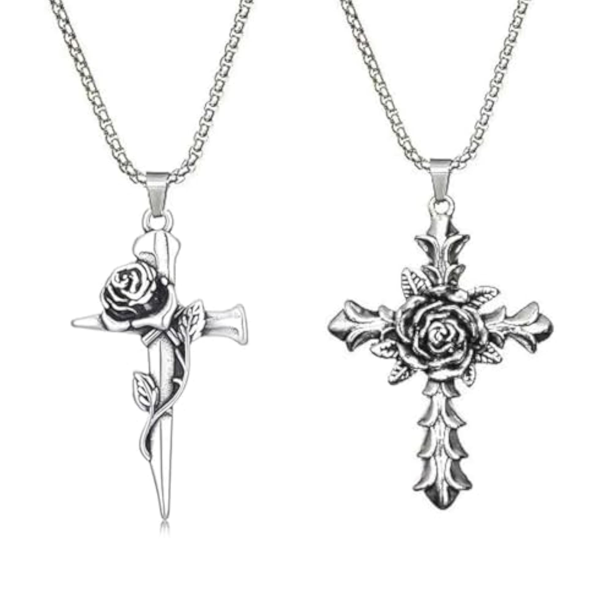 2PCS Holy Cross Jesus Chain Necklace Set for Men