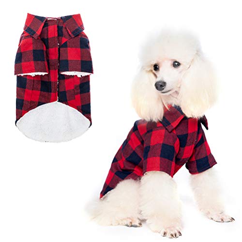 Dog Winter Clothes Fleece Shirt - Classic Plaid Cold Weather Dog Vest Jacket, Checkered Warm Outfits Apparel Soft Pet Coat for Puppies, Small Medium Breeds Dogs