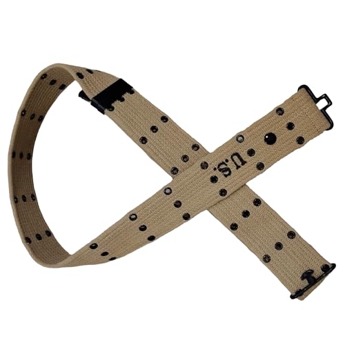 WWII M1936 Army Webbing Canvas Belt Reproduction in Khaki with U.S. Emblem3