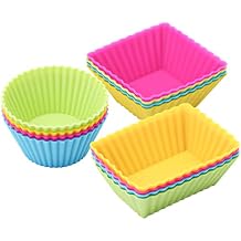 12-Pack Silicone Cupcake Liners, Reusable Muffin Cups Round, Square & Rectangle Baking Cups, Non-Stick, Easy to Clean, Bento Box Accessories, Lunch Box Dividers for Kids