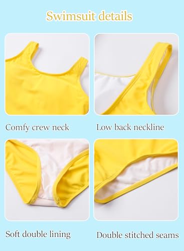 Image of One Piece Swimsuit for Girls 6-16 Years with Removable Chest Pad Quick Dry & Stretchy for Swim Team Beach