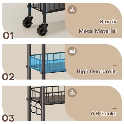 Slim Rolling Storage Cart with Wheels, Metal 6 Tier Mobile Shelving Unit Organizer Kitchen Utility Cart for Office Bathroom Kitchen Laundry Room Narrow Places (6inches)