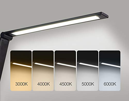 LED Desk Lamp with USB Charging Port, Smooth Touch Light Dimmer Switch with Adjustable Light Color Temperature Automatic Shut Off Feature (Black)