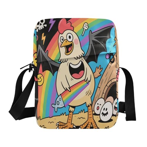men's messenger bag Crossbody Bags For Women Shoulder Handbag Adjustable Strap for business business- Chicken Rainbow Weird