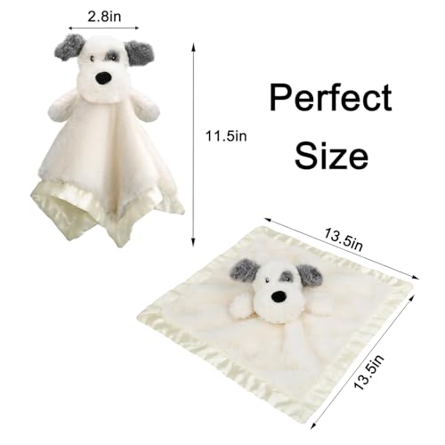 Image of Dog Baby Lovey Security Blanket for Boys Girls 16 Inch White | Soft Baby Lovey Fluffy Blanket with Satin Backing Unisex Snuggle Toy Stuffed Animal Shower Gift for Newborn Toddler Infant