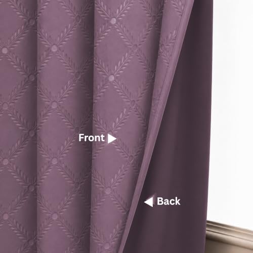 Image of LINENWALAS 100% True Blackout Door Curtains 7.5 Feet Long Set of 2 | Embossed Moonlight Design | Room Darkening Curtain | Thermal Insulated Curtains for Living Room, Bedroom (129 x 229 cm, Lilac)