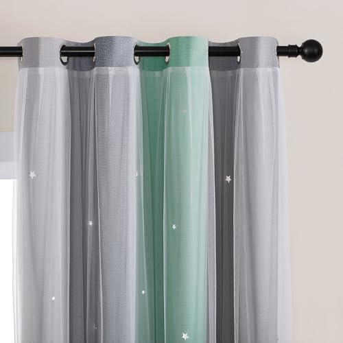 XiDi Green and Grey Rainbow Boys Curtains Blackout for Bedroom 1 Panel