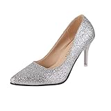  DEBAIJIA Mujer Tacones Altos Lentejuelas 6CM Zapatos de Tacón Brillante Boda Fiesta 35 EU Plateado (Tamaño Etiqueta-34)