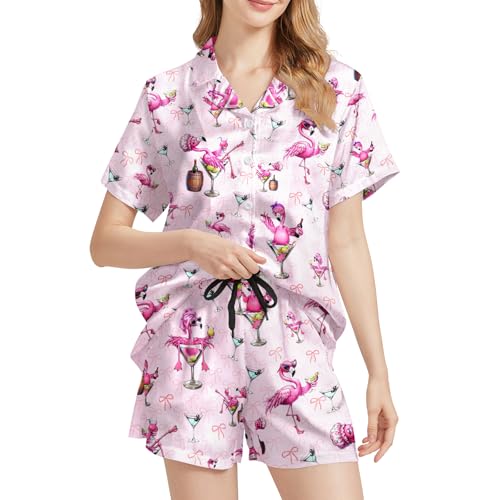 Image of Women's Pajama Sets Funny Pajamas for Women Set Comfortable 2 Piece Button Down Tops & Shorts Sleepwear Short Sleeve