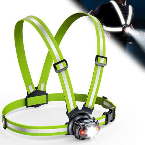ISEYOU Luce Running, Luce per Corsa Notturna 500 Lumen & USB Ricaricabile, 6 Modalità di Luci, 45° Regolabile, IPX4 Impermeabile con Cinghie Doppie Riflettenti per Jogging, Escursionismo, Campeggio