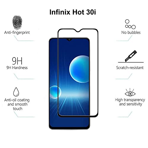 Image of Tempered Glass Screen Protector Compatible For Infinix Hot 30i Full Screen Coverage (Except Edge to Edge) and Free Complete Easy Installation kit