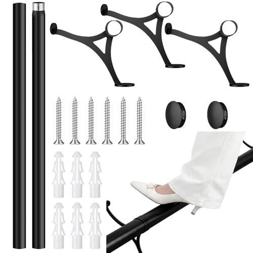 Image of Zonon 8 ft Bar Foot Rail Kit Black Undercounter Mount Hardware and Tubing Complete Kit Foot Railing for Bar Dome End Cap Stainless Steel Brass Finish for Kitchen Island Indoor Outdoor