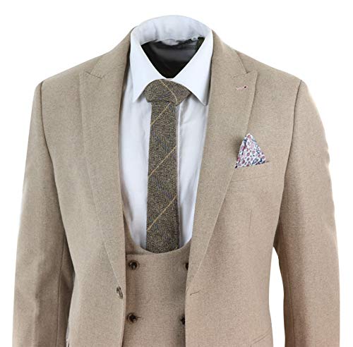 Men Tweed 3 Piece Suit Tan Oak Double Breasted Tailored Fit Wedding4