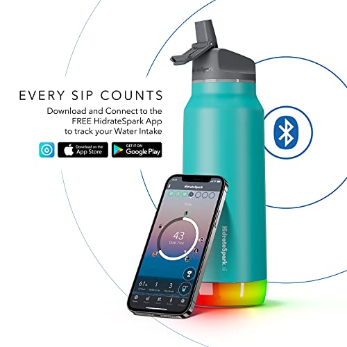 Hidrate Spark Pro Smart Water Bottle – Insulated Stainless Steel – Tracks Water Intake With Bluetooth, Led Glow Reminder When You Need To Drink – Straw Lid, 32 Oz, Sea Glass #TOP2
