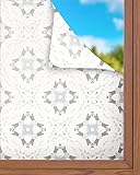 Panorama Vinilo para Ventanas Baldosa Modelo Oriental Gris 120x200 cm - Lámina Translúcida para Cristal - Pegatina Privacidad - Válido para Ducha - Decoración