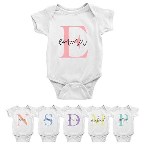 Custom Initial & Name Onesie for Baby Shower - Customized Newborn Bodysuit - Personalized Romper - Cute Outfit - Gift for Baby Girl or Boy