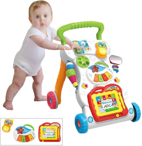 Baby Walking Toys, First Steps Baby Walker with Music & Activities, 2-in-1 Multifunctional Push Walker & Sit-Play Toy for Intelligence Development, Learning Walking Aid - Image 6