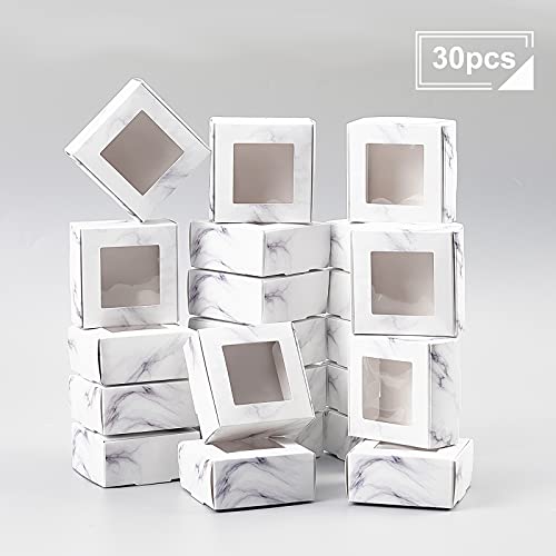 BENECREAT 30 Pack 6.5x6.5x3cm Marble Cookie Boxes With Window, Bakery Treat Gift Boxes for Wedding Decoration Candies Soap, Small Items - Image 4