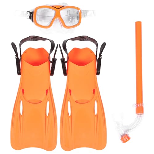Abaodam Equipo de Snorkel Máscara de Snorkel Naranja y Aletas de Plástico Ergonómicas Que Reducen la Fatiga Mandibular, Diseño Simple y Práctico para Actividades Acuáticas