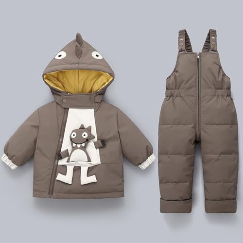 YRAETENM Toddler Baby Boys Girls Winter Snowsuit Kids Snow Bib Pant and Jacket Set 2 Piece Cartoon Sweety Infant Snowsuits2