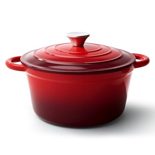 6-Quart-Dutch-Oven-Pot-with-Lid-Non-Stick-Enameled-Cast-Iron-Dutch-Oven-for-Bread-Baking-Heavy-Duty-Oven-Safe-Ceramic-Cookware-Up-to-500F-for-Baking-Braising-Stews-Roasting-Red 6 Quart Dutch Oven Pot with Lid, Non Stick Enameled Cast Iron Dutch Oven for Bread Baking, Heavy-Duty, Oven Safe Ceramic Cookware Up to 500°F for Baking, Braising, Stews, Roasting, Red - Image 1