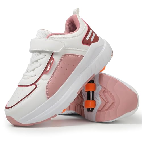 Zapatillas con Ruedas para niños,Patines Ligeros con Ruedas, Zapatillas Deportivas monopatín Gimnasia al Aire Libre, para niñas niños Adultos,Wine Red4-35 EU