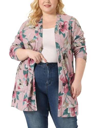 Image of Agnes Orinda Women's Plus Size Lightweight Cardigan Casual Soft Long Sleeve Floral Knit Cardigans with Pockets