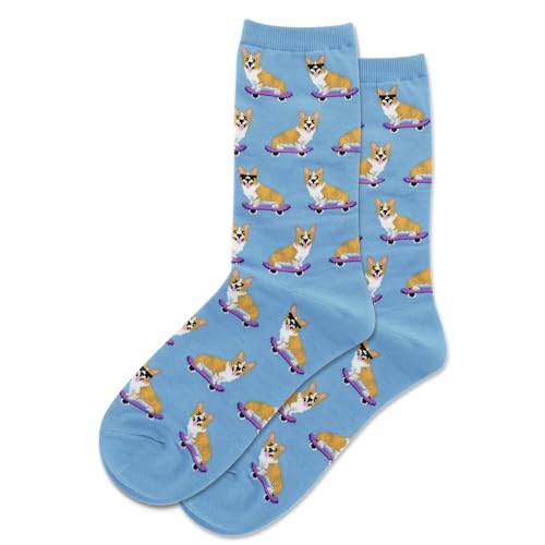 Hot Sox Womens Fun Dog Lovers Crew Socks-1 Pair Pack-Cool & Cute Wordplay Novelty Gifts Skateboaring Corgi (Turquoise) 4-10