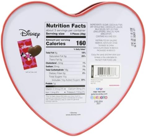 Minnie Heart Shaped Tin with Milk Chocolate Candy Treats, Valentine’s Gift Basket Filler, Present for Loved Ones, & More, 2.54 Ounces