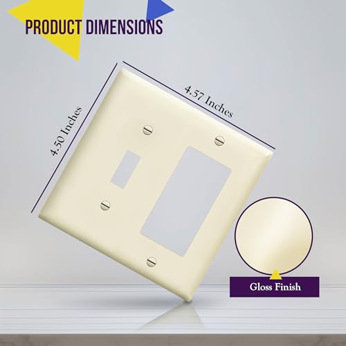 Image of ENERLITES Combination Toggle Switch /Decorator Switch Wall Plate, Size 2-Gang 4.50 inch x 4.57 inch, Polycarbonate Thermoplastic, 881131-LA, Light Almond