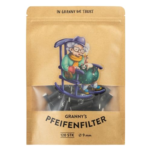 Grannys Exclusive Aktivkohlefilter 9 mm | 120 Stück Schwarz | Mit Keramikkappen | Vegane Kokosaktivkohle | Für handelsübliche 9 mm Pfeifen