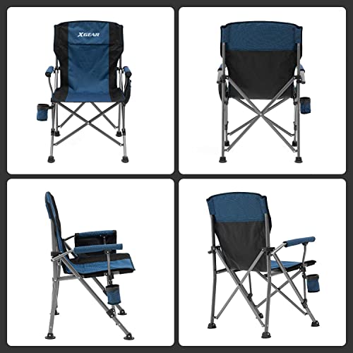 Xgear Camping Chair Hard Arm High Back Lawn Chair Heavy Duty With Cup Holder, For Camp, Fishing, Hiking, Outdoor, Carry Bag Included (Blue 2Chairs) #TOP3