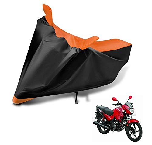Image of Auto Hub Bike Cover Compatible with Hero Glamour Fi with Mirror Pocket, Dustproof, Heat Resistant, Triple Stitched, Glamour Fi Bike Cover- Black, Orange
