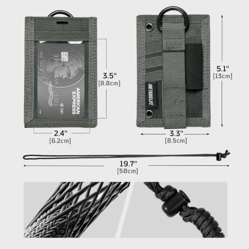 Image of OneTigris Tactical ID Card Holder Hook & Loop Patch Badge Holder Neck Lanyard Key Ring and Credit Card Organizer (Shadow Gray-500D Codura)