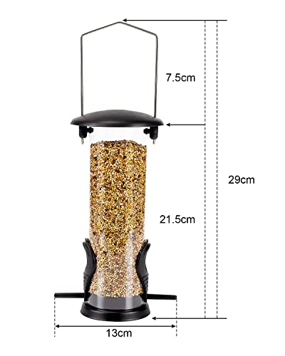 Vogelfutterspender, Futtersäule mit 2 Futterständern Ganzjährige Nutzung Vogelfutterhaus mit 21,5 cm Massivem Transparentrohr Hängend Futterhaus für Vögel Garden