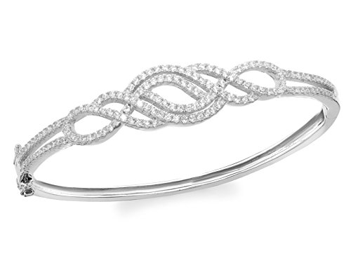 Preisvergleich Produktbild Tuscany Silver Armreif Rhodiniert Sterling Silber Weiß Zirkonia Swirl Überlappend