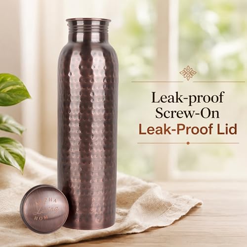 Image of Copper Water Bottle, Copper Drinking Bottle Hammered, 32 oz Antique