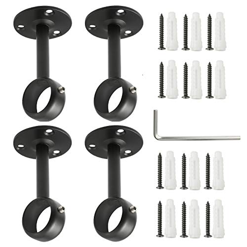 Creatyi Curtain Rod Brackets Curtain Rod Ceiling-Mount Brackets Ceiling Hook Curtain Holders Curtain Brackets Curtain Rod Holders for 1 1/4-Inch Rod (4 PCS, Black)